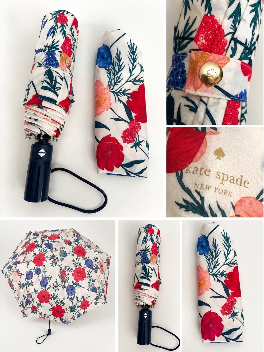 Kate Spade New York Floral Compact Travel Umbrella w/ Matching Sleeve